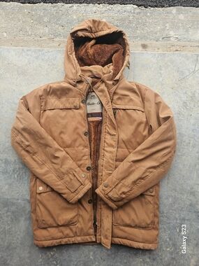Hawke & Co Hooded Sherpa Lined Jacket Brown Canvas Coat Men’s Size L